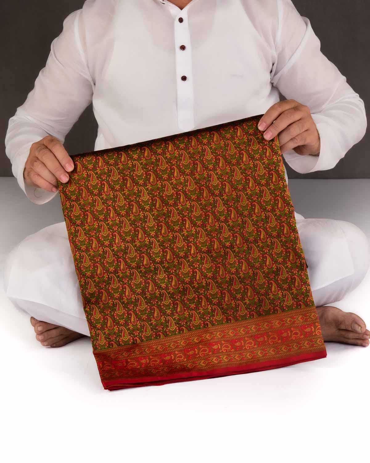 Black Banarasi Multi-Color Resham Paisley Jamawar Handwoven Katan Silk Saree-HolyWeaves