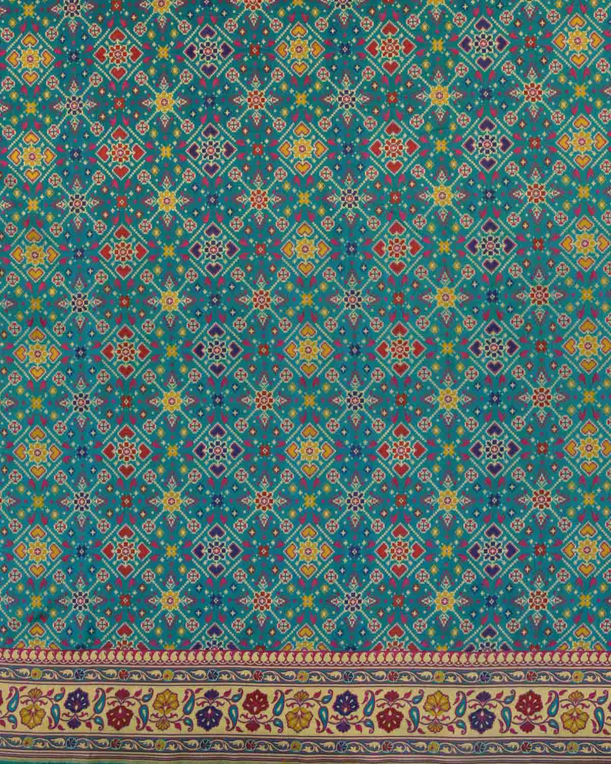 Shot Blue-Green Banarasi Patola Cutwork Brocade Handwoven Katan Silk Saree-HolyWeaves