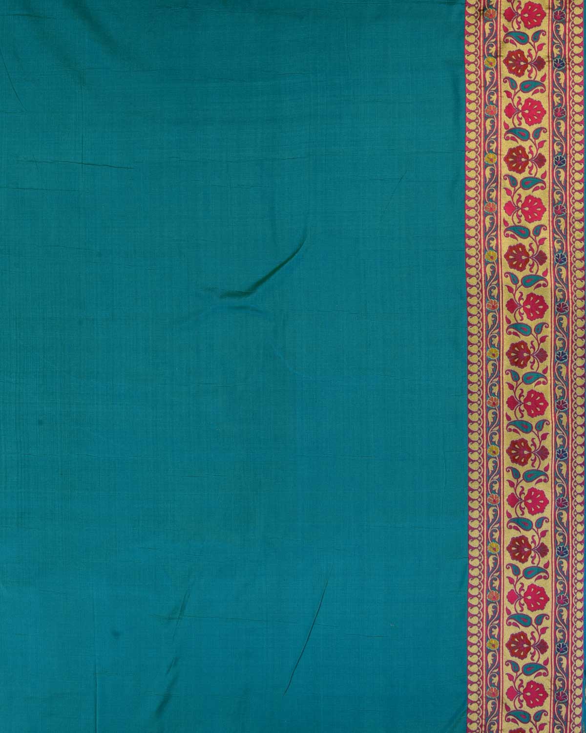Shot Blue-Green Banarasi Patola Cutwork Brocade Handwoven Katan Silk Saree-HolyWeaves