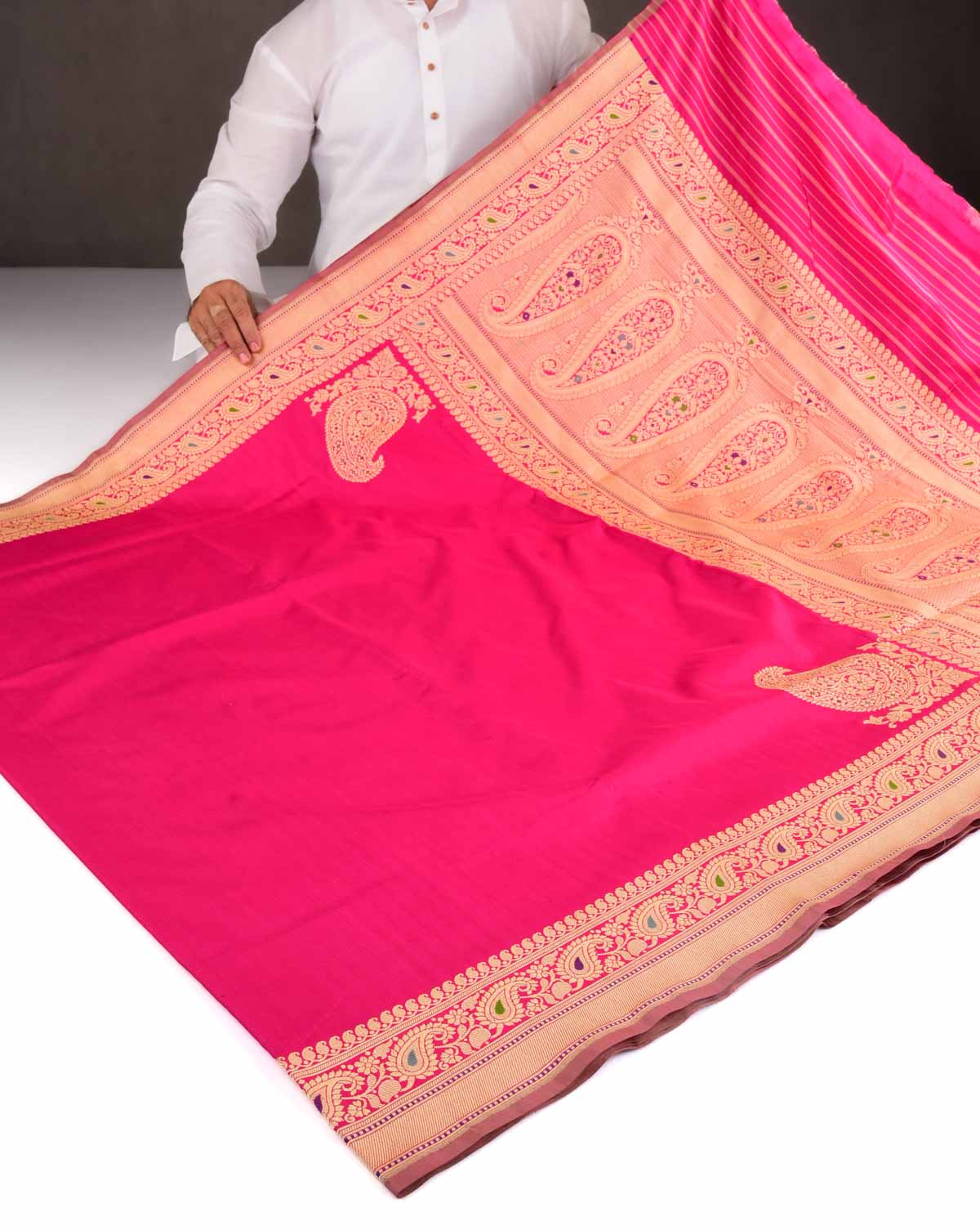 Rani Pink Banarasi Ektara Kadhuan Brocade Handwoven Katan Silk Saree with Meenekari Koniya Buta-HolyWeaves