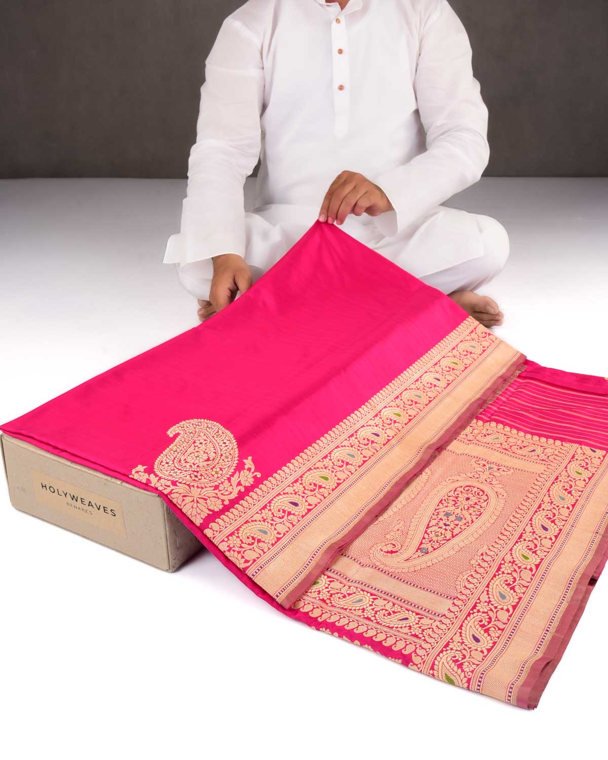 Rani Pink Banarasi Ektara Kadhuan Brocade Handwoven Katan Silk Saree with Meenekari Koniya Buta-HolyWeaves