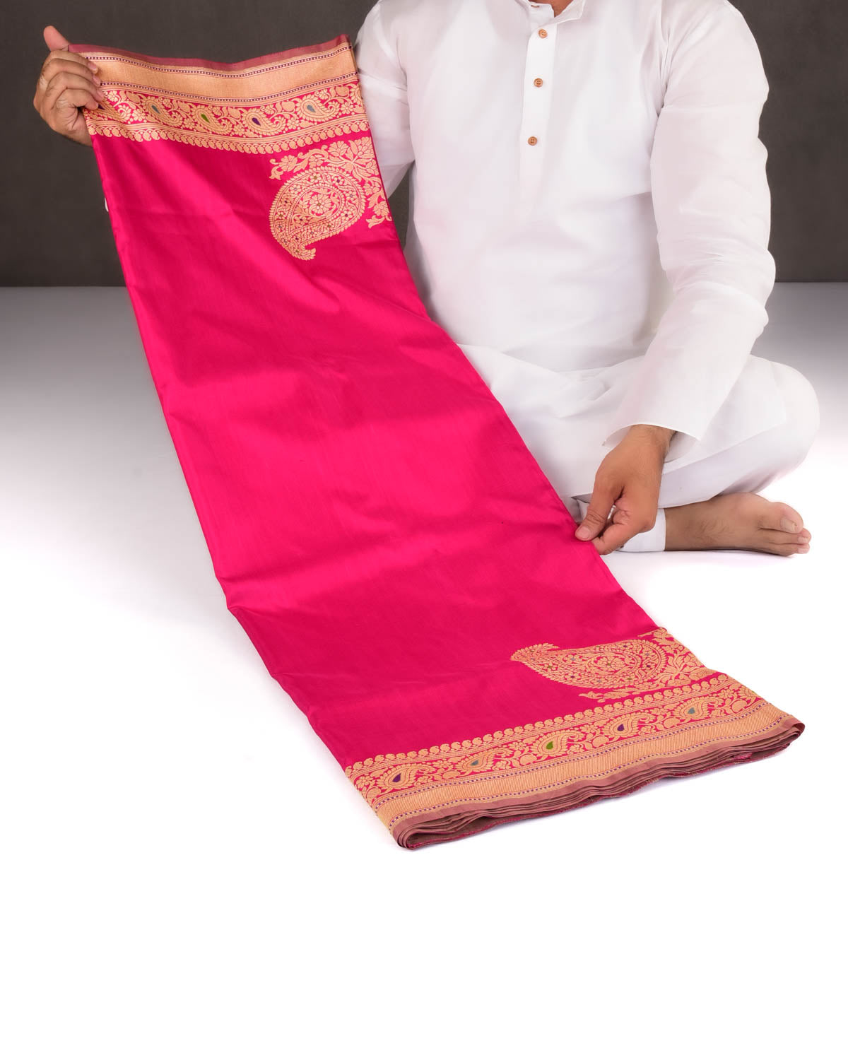 Rani Pink Banarasi Ektara Kadhuan Brocade Handwoven Katan Silk Saree with Meenekari Koniya Buta-HolyWeaves