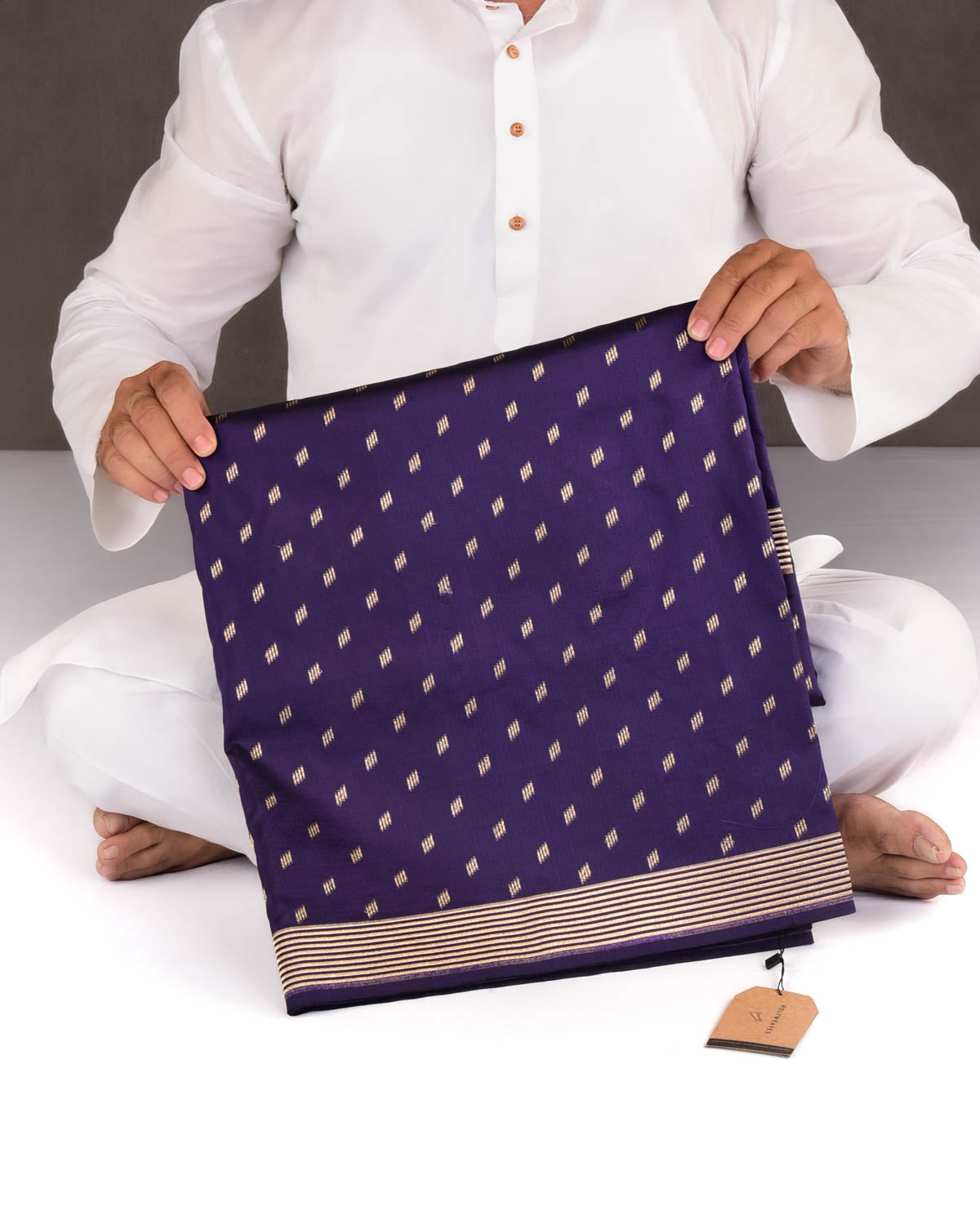 Navy Blue Banarasi Gold Zari Contemporary Cutwork Brocade Handwoven Katan Silk Saree with Spider Web Blouse Piece-HolyWeaves