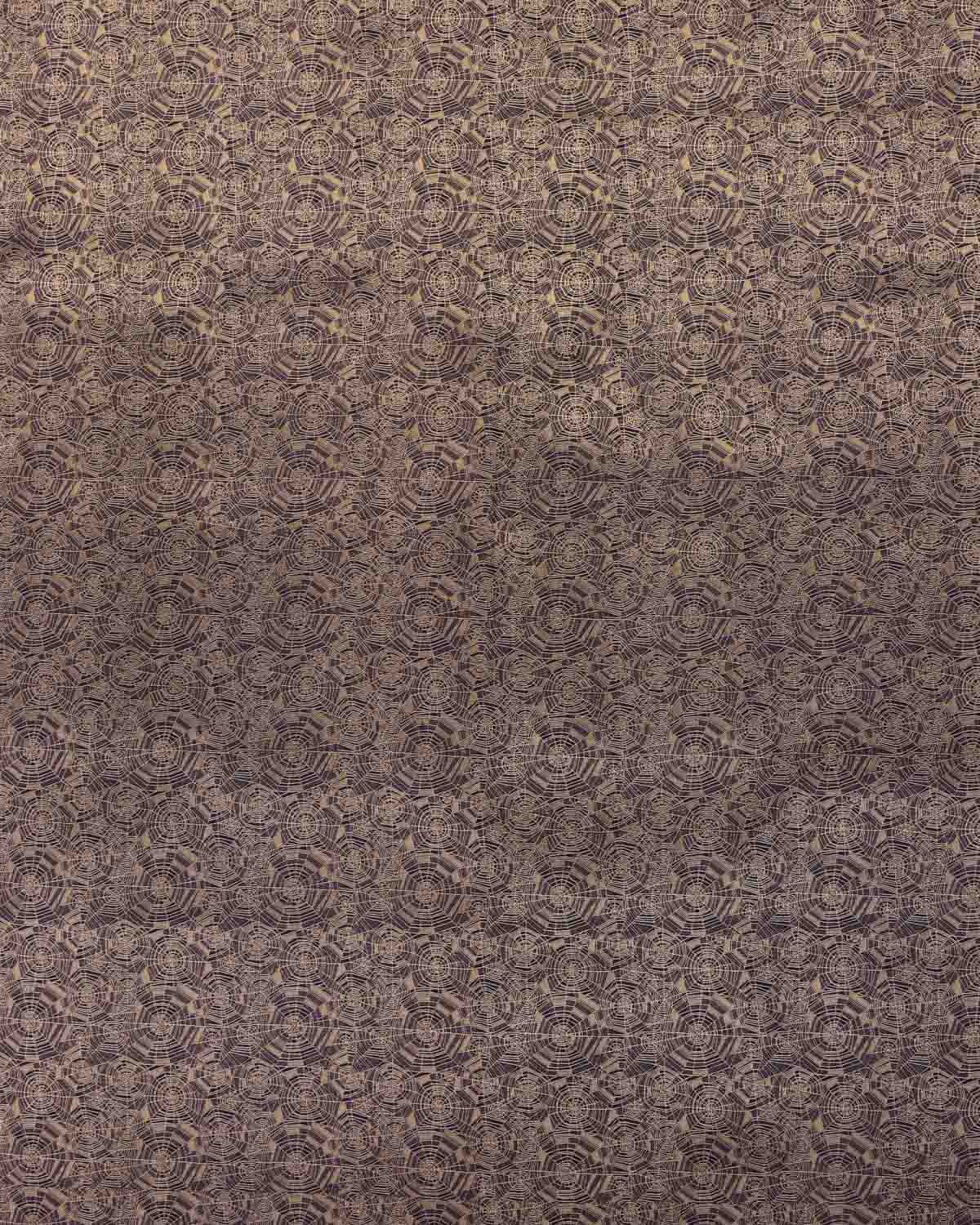 Navy Blue Banarasi Gold Zari Contemporary Cutwork Brocade Handwoven Katan Silk Saree with Spider Web Blouse Piece-HolyWeaves