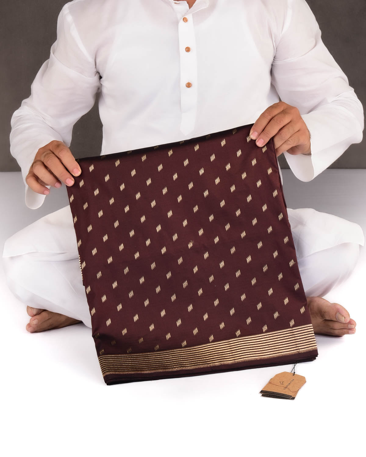 Mahogany Banarasi Gold Zari Contemporary Cutwork Brocade Handwoven Katan Silk Saree with Spider Web Blouse Piece-HolyWeaves