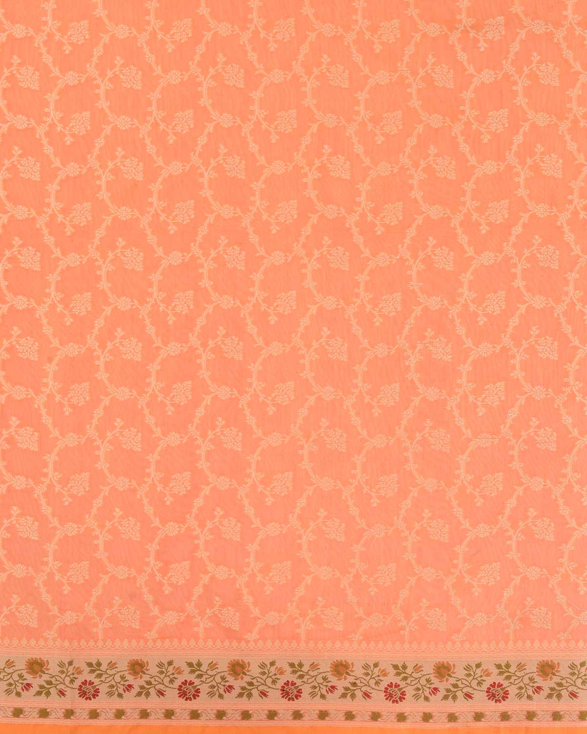 Peach Banarasi Resham Jaal Cutwork Brocade Woven Cotton Silk Saree with Meenekari Border Pallu-HolyWeaves