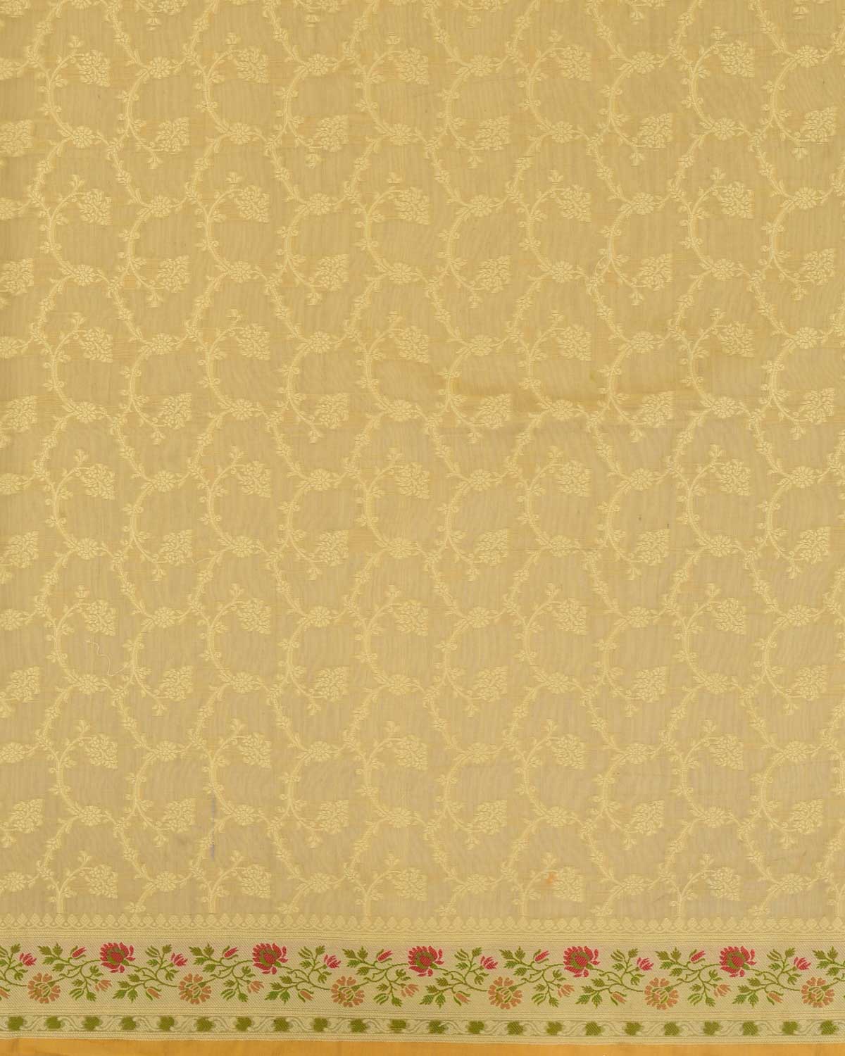 Gray Green Banarasi Resham Jaal Cutwork Brocade Woven Cotton Silk Saree with Meenekari Border Pallu-HolyWeaves