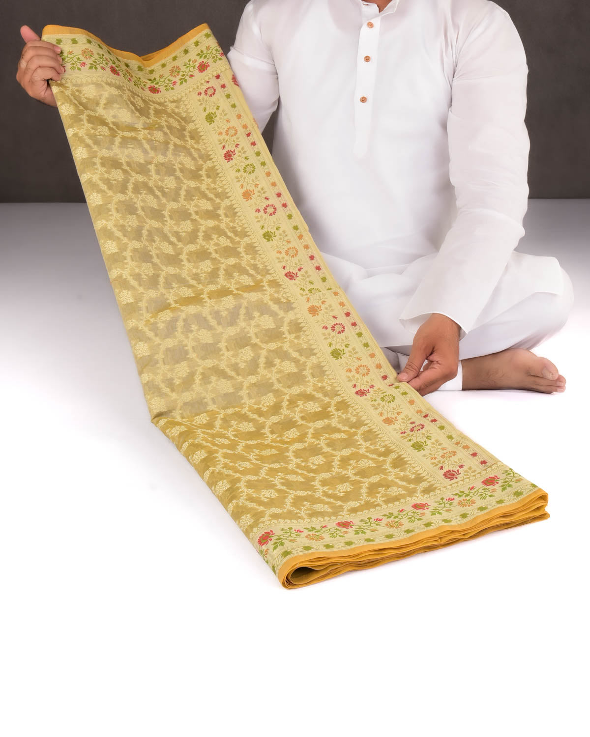 Gray Green Banarasi Resham Jaal Cutwork Brocade Woven Cotton Silk Saree with Meenekari Border Pallu-HolyWeaves