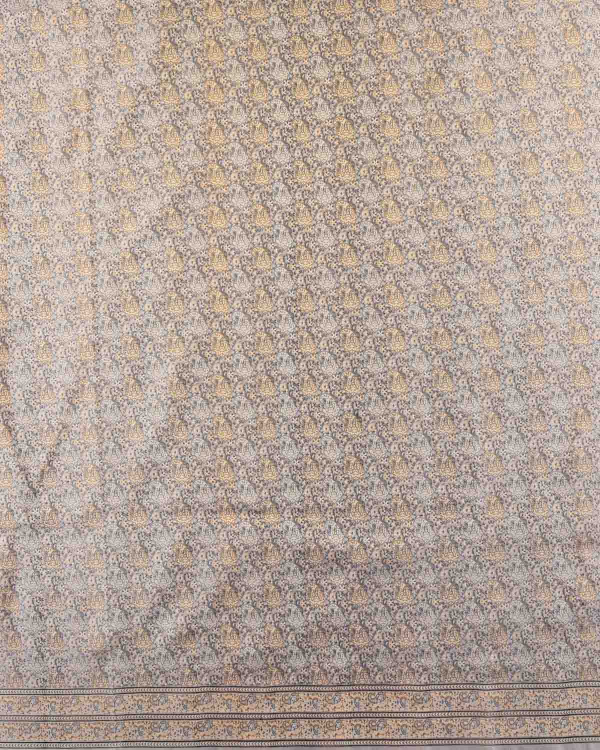 Gray Tehri Paisley Ektara Jamawar Handwoven Katan Silk Banarasi Saree-HolyWeaves