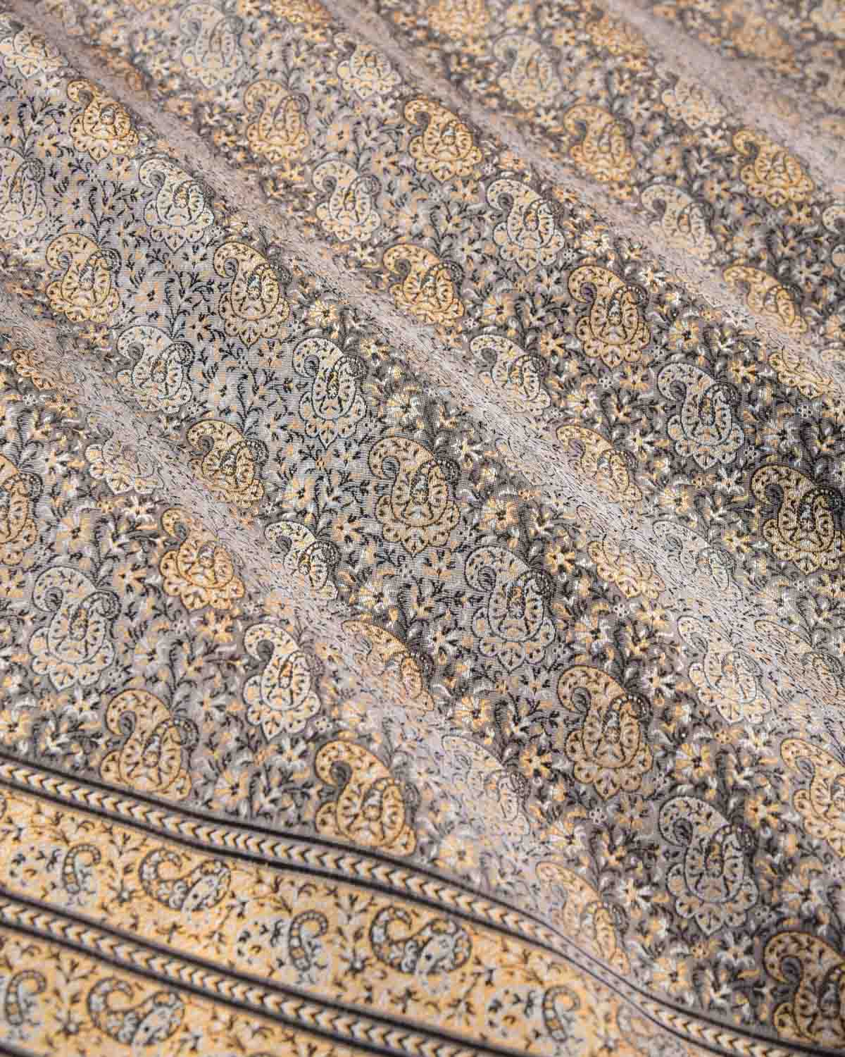 Gray Tehri Paisley Ektara Jamawar Handwoven Katan Silk Banarasi Saree-HolyWeaves