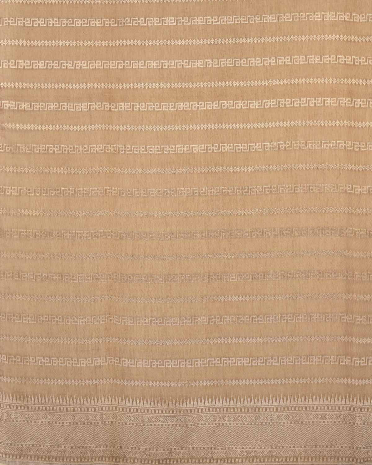 Stone Gray Banarasi Light Gold Zari Ornament Stripes Cutwork Brocade Woven Art Cotton Silk Saree-HolyWeaves