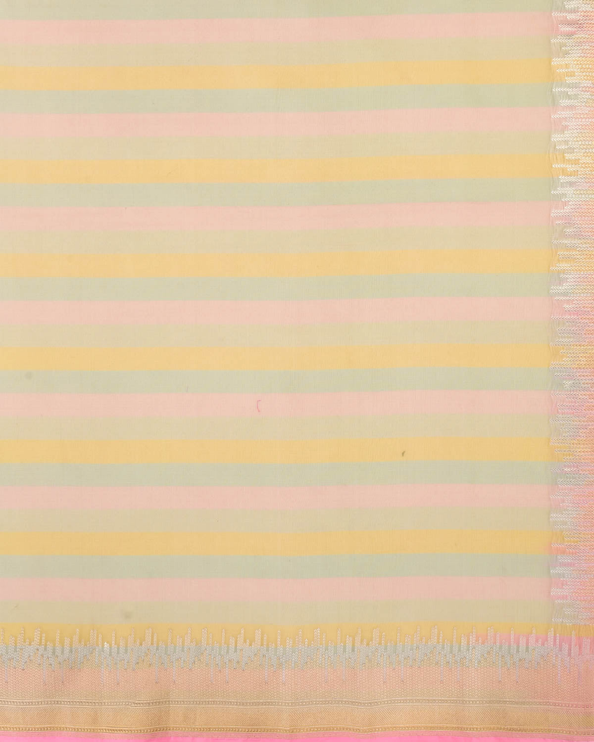 Pink Multi-color Candy Stripes Kadhuan Brocade Handwoven Kora Silk Saree-HolyWeaves