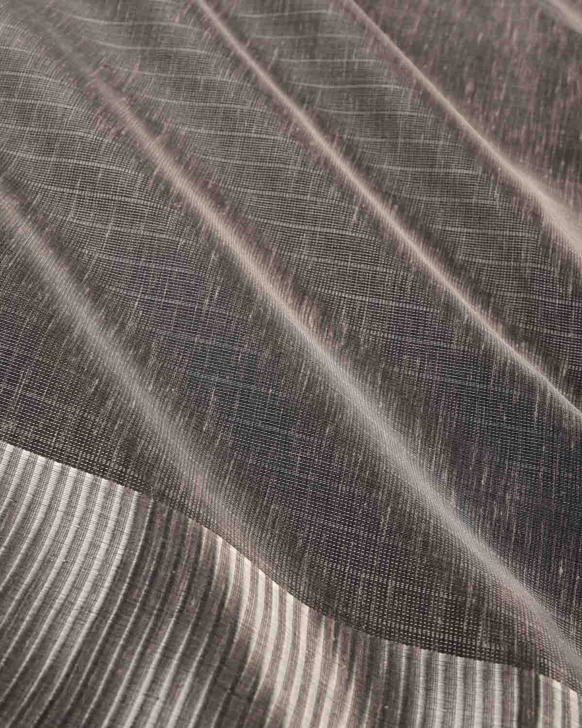 Metallic Gray Textured Silver Zari Brocade Banarasi Art Cotton Tissue Saree-HolyWeaves