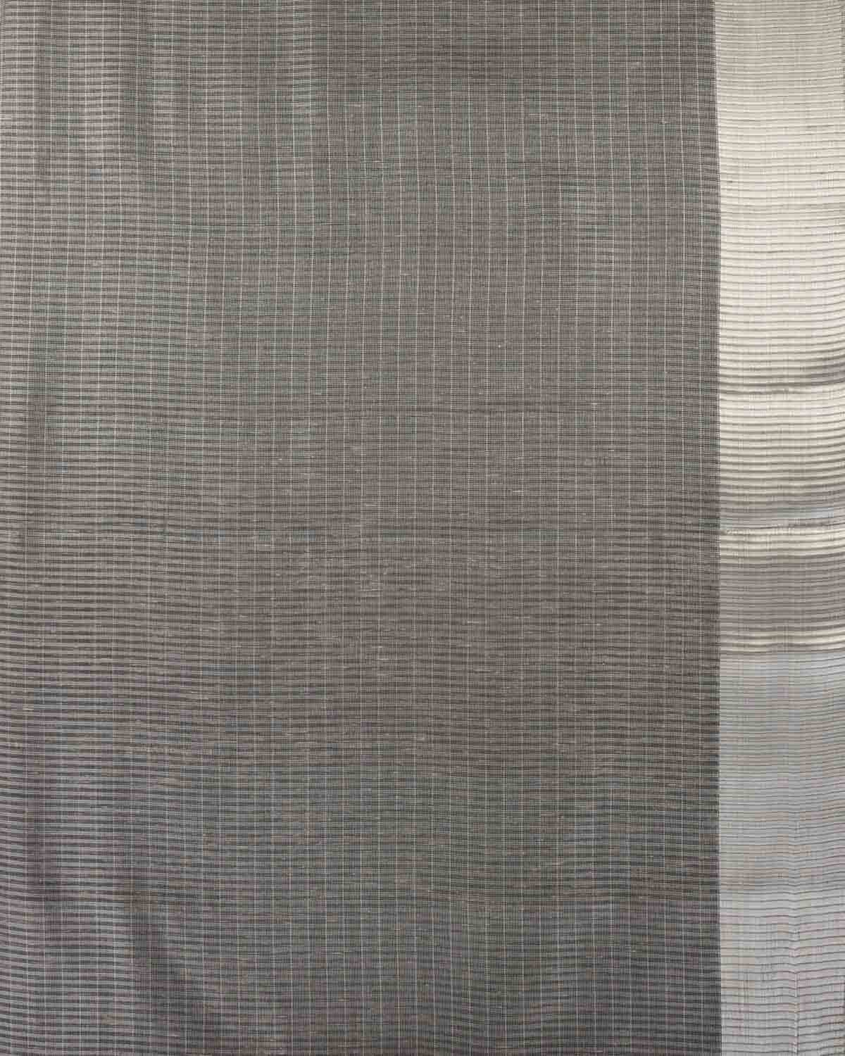 Metallic Gray Textured Silver Zari Brocade Banarasi Art Cotton Tissue Saree-HolyWeaves