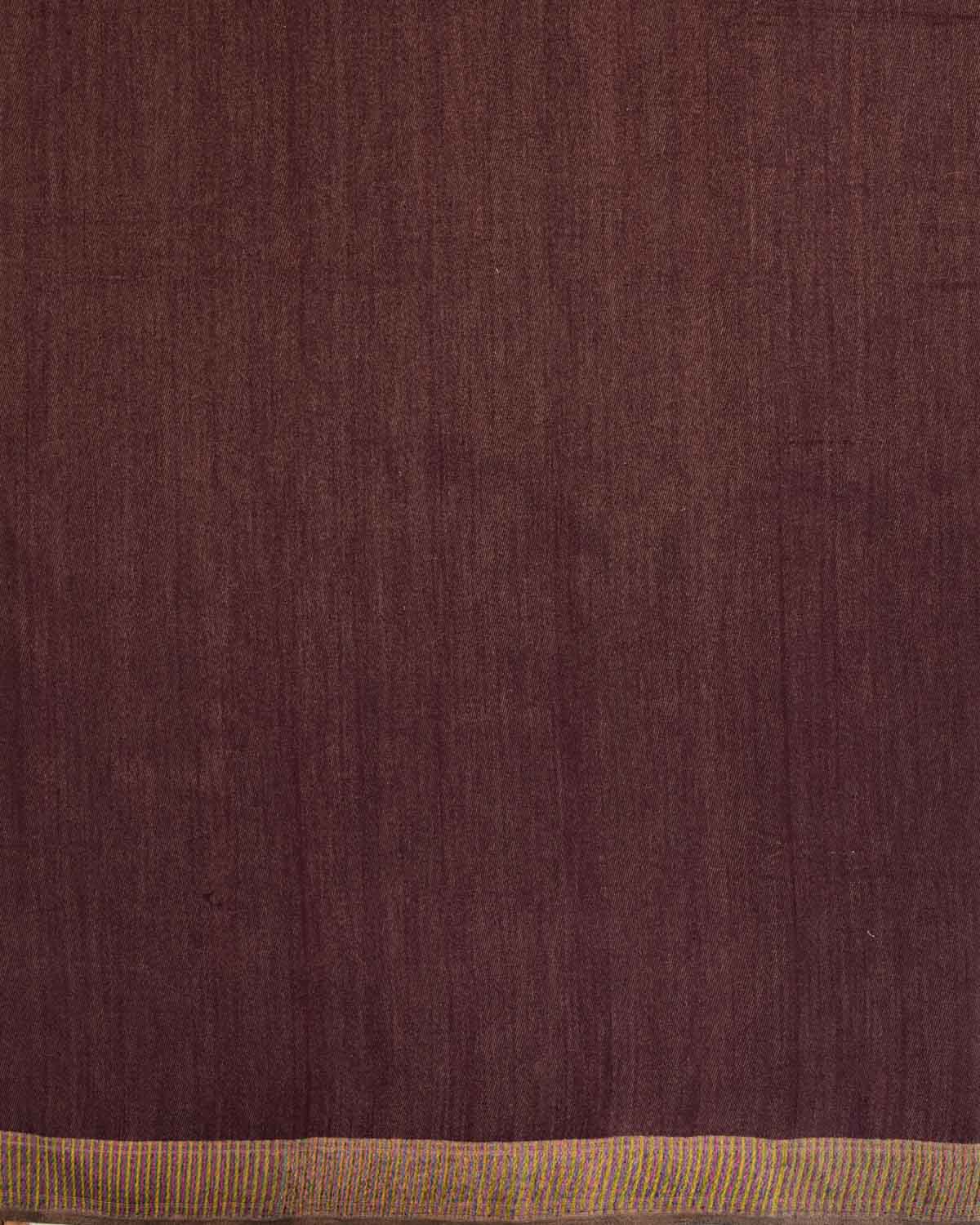 Mahogany Antique Zari Drill Brocade Handwoven Silk Wool Saree with Multi-color Border Pallu-HolyWeaves