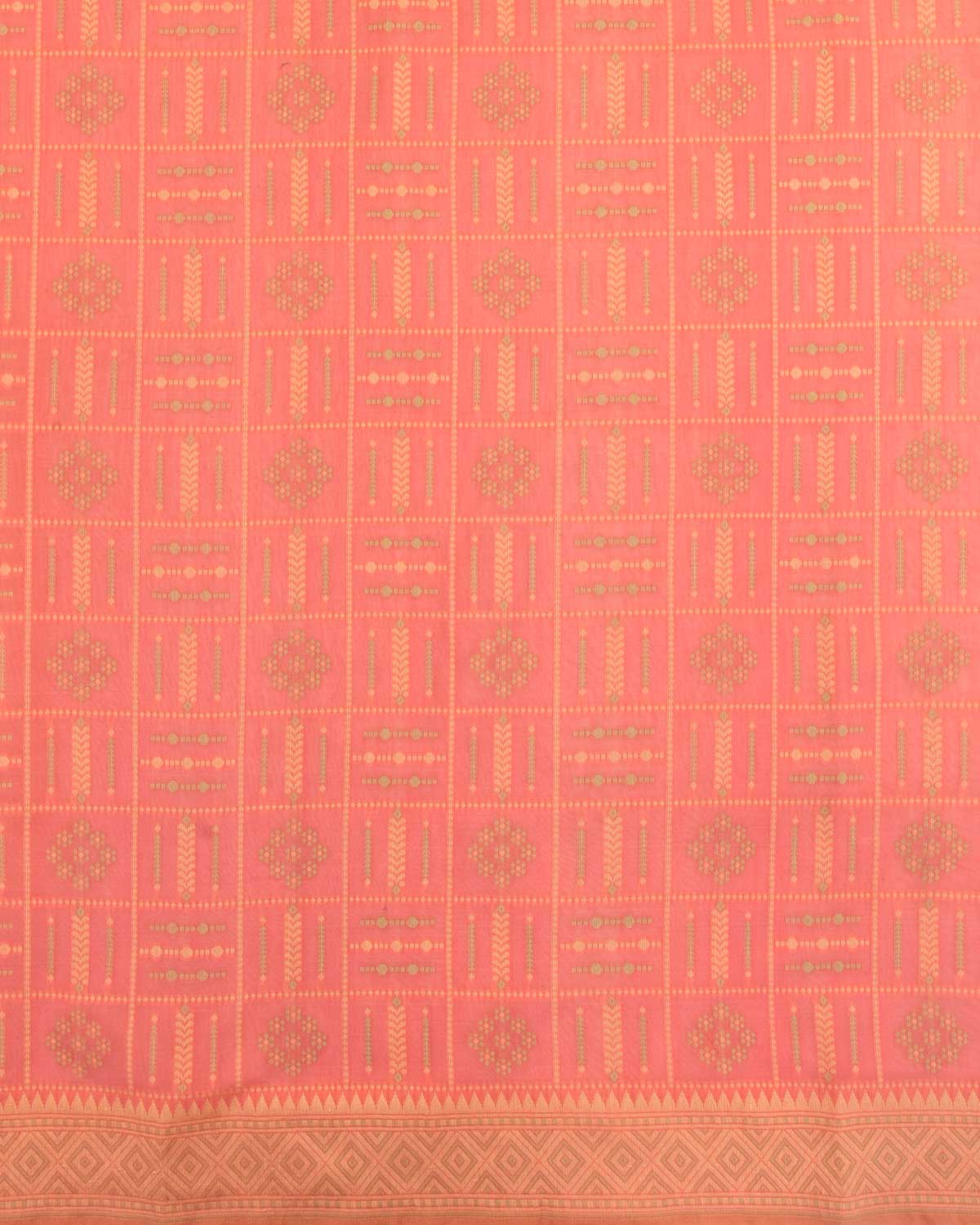 Peach Chequered Resham Cutwork Brocade Woven Art Cotton Silk Banarasi Saree-HolyWeaves