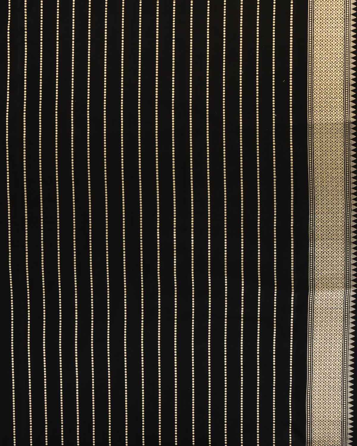 Black Banarasi Kadhuan Brocade Handwoven Katan Silk Saree with Meenekari Bel Border Pallu-HolyWeaves