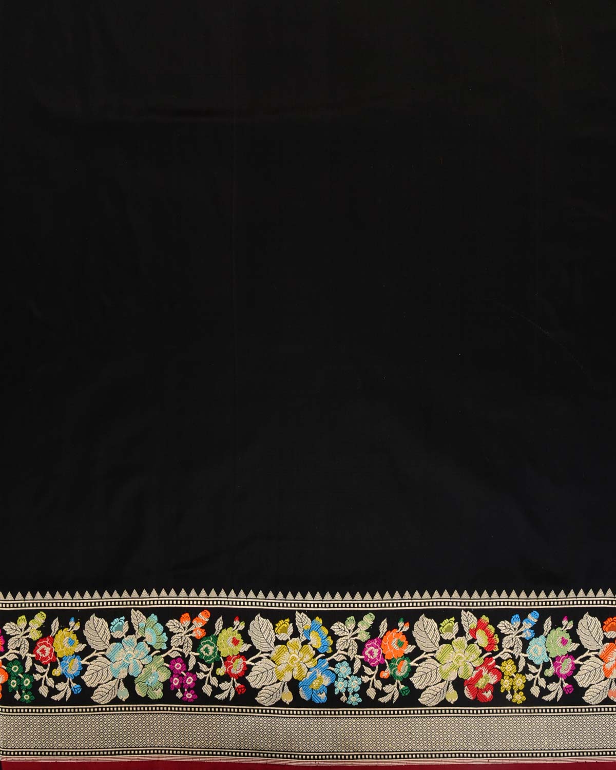 Black Banarasi Kadhuan Brocade Handwoven Katan Silk Saree with Meenekari Bel Border Pallu-HolyWeaves