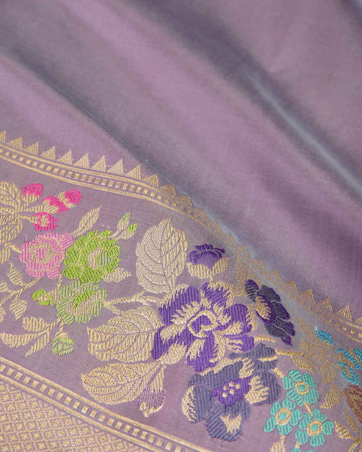 Shot Mauve Kadhuan Brocade Handwoven Katan Silk Banarasi Saree with Meenekari Bel Border Pallu-HolyWeaves