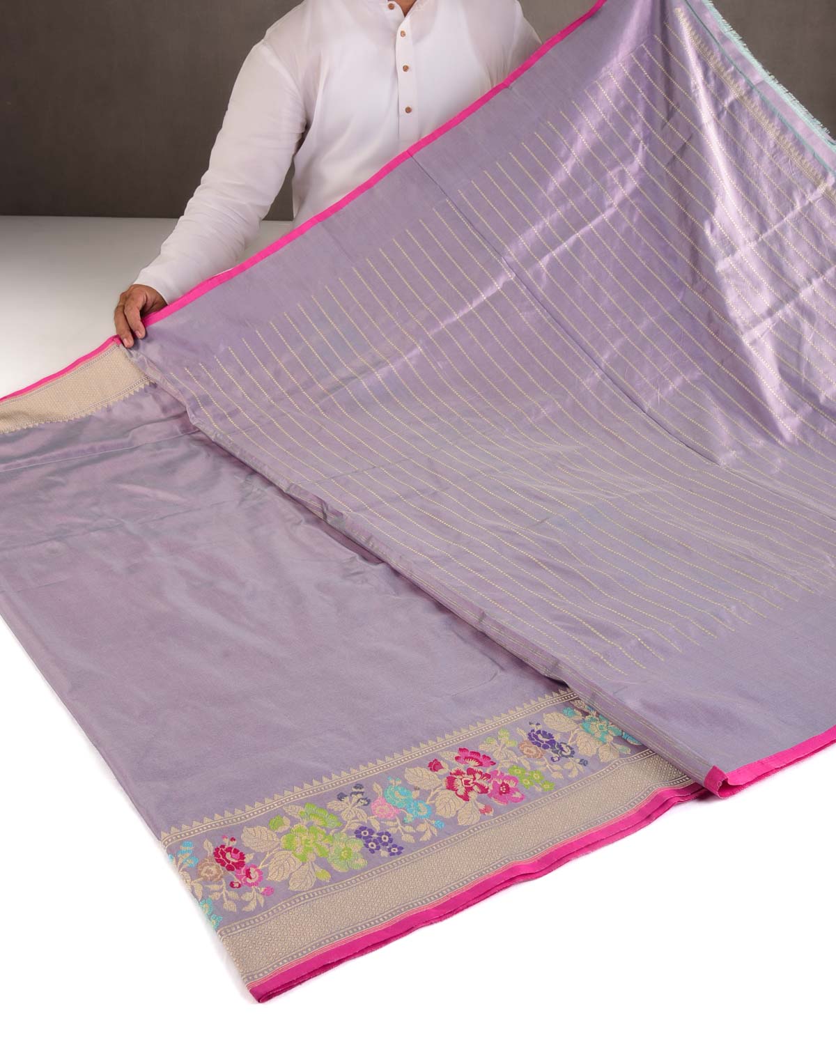 Shot Mauve Kadhuan Brocade Handwoven Katan Silk Banarasi Saree with Meenekari Bel Border Pallu-HolyWeaves