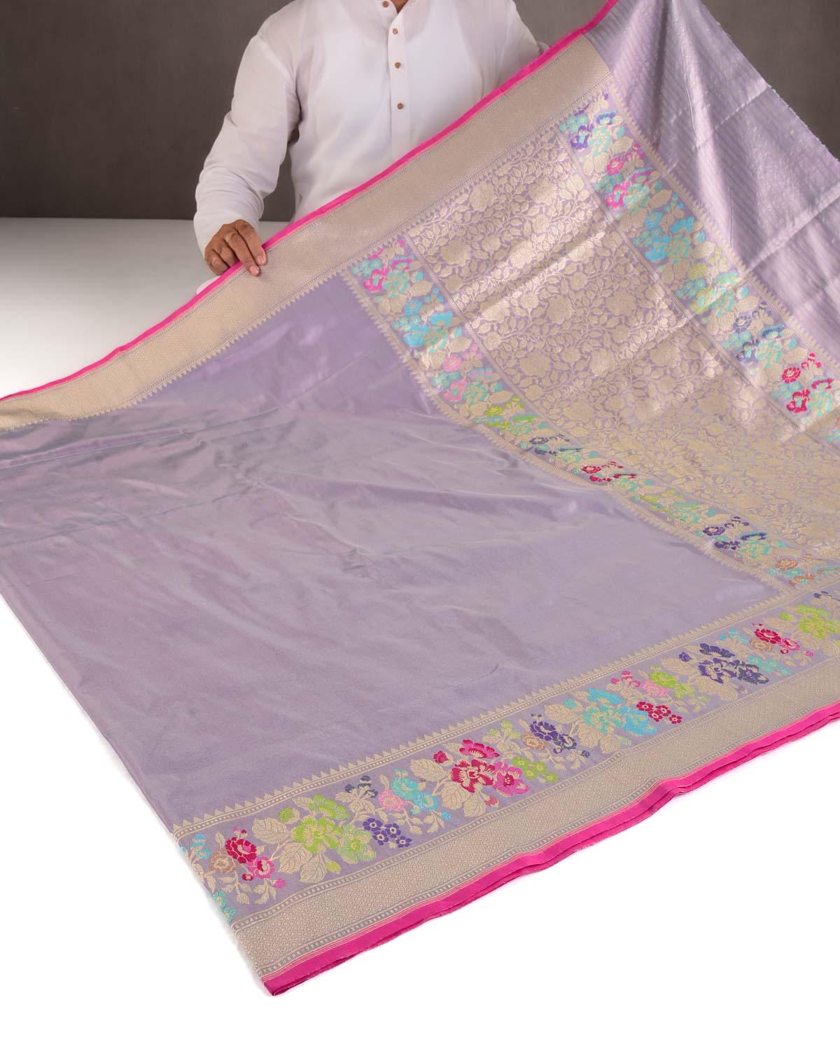 Shot Mauve Kadhuan Brocade Handwoven Katan Silk Banarasi Saree with Meenekari Bel Border Pallu-HolyWeaves