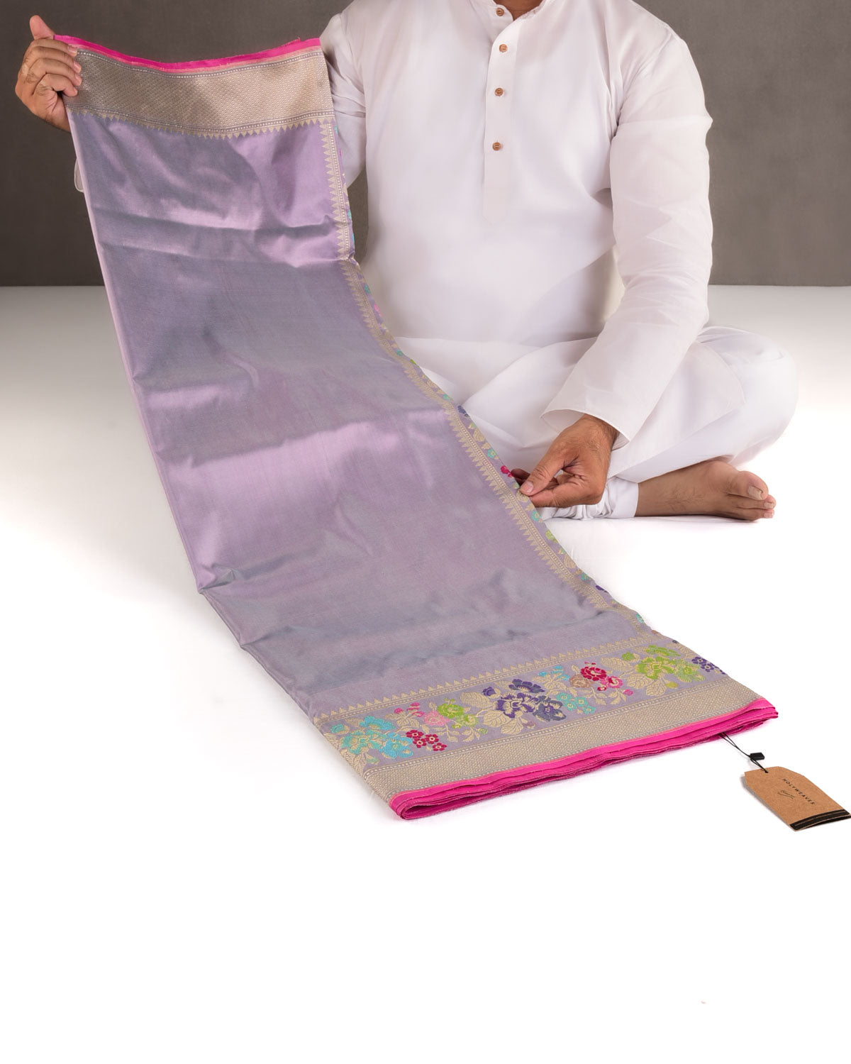 Shot Mauve Kadhuan Brocade Handwoven Katan Silk Banarasi Saree with Meenekari Bel Border Pallu-HolyWeaves