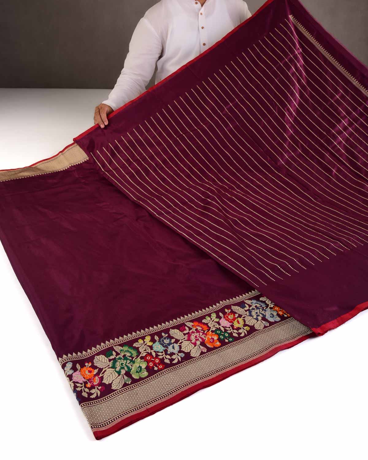 Mahogany Kadhuan Brocade Handwoven Katan Silk Banarasi Saree with Meenekari Bel Border Pallu-HolyWeaves