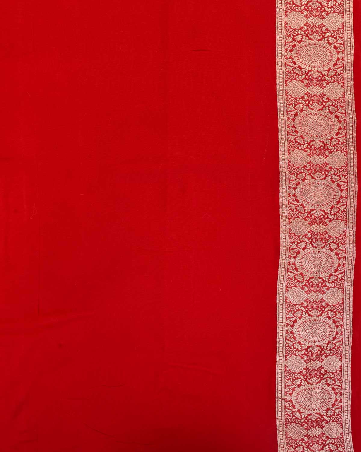 Red Banarasi Gold Zari Cutwork Brocade Handwoven Khaddi Georgette Saree-HolyWeaves