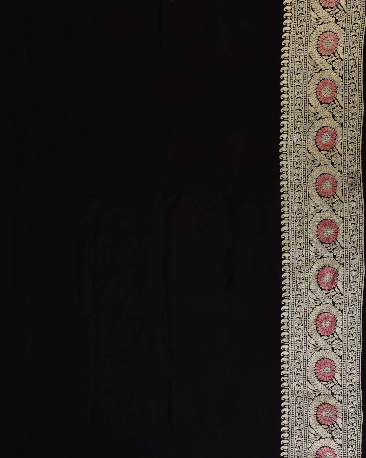 Black Gold Zari Stripe Buti Hand-Brush Dye Cutwork Brocade Handwoven Khaddi Georgette Banarasi Saree-HolyWeaves