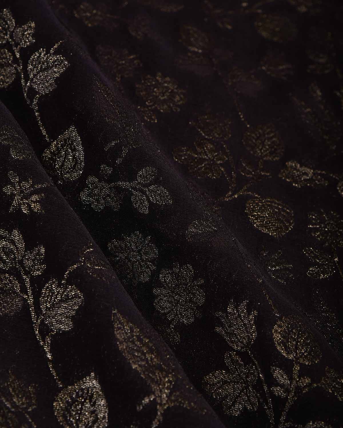 Black Silver Zari Jaal Cutwork Brocade Handwoven Khaddi Georgette Banarasi Saree-HolyWeaves