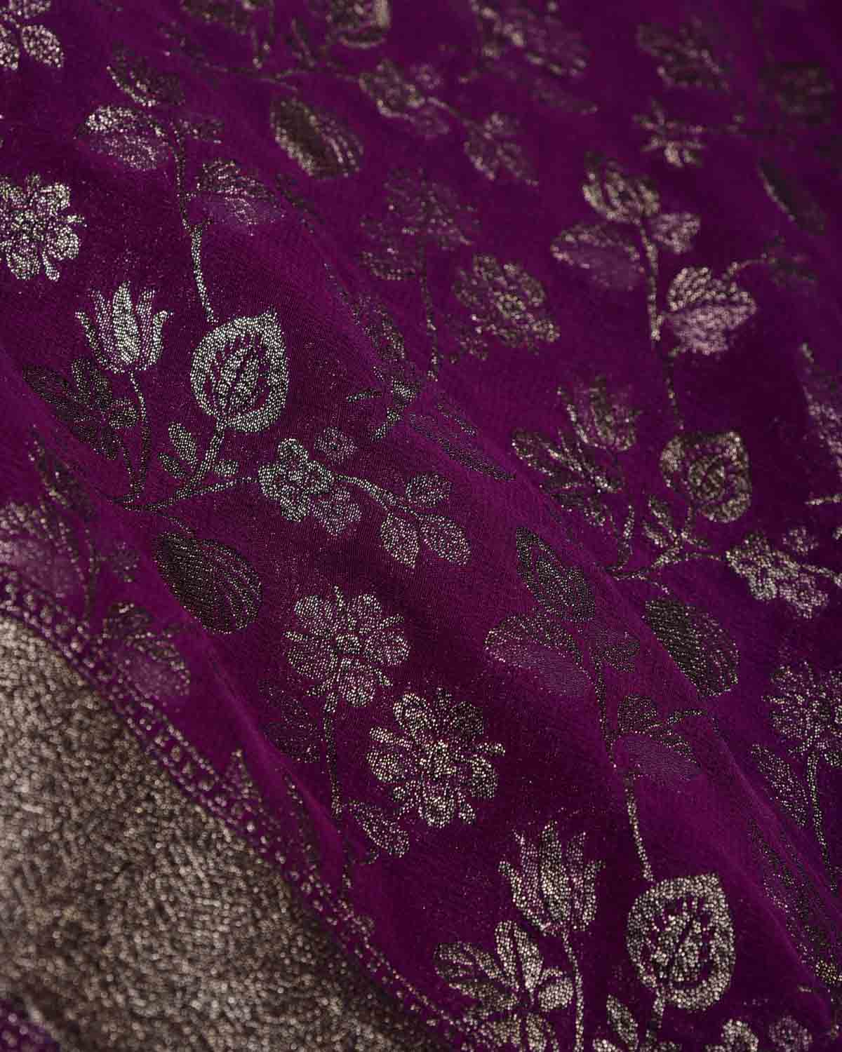 Byzantium Purple Silver Zari Jaal Cutwork Brocade Handwoven Khaddi Georgette Banarasi Saree-HolyWeaves