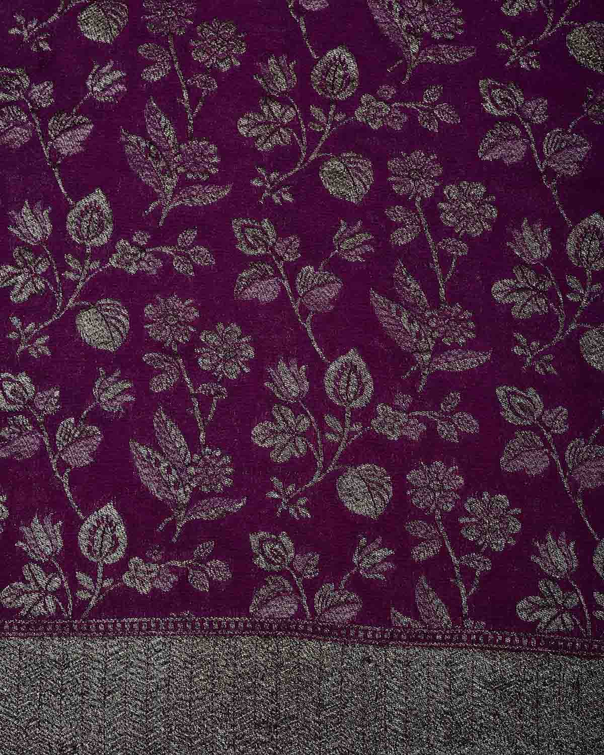 Byzantium Purple Silver Zari Jaal Cutwork Brocade Handwoven Khaddi Georgette Banarasi Saree-HolyWeaves
