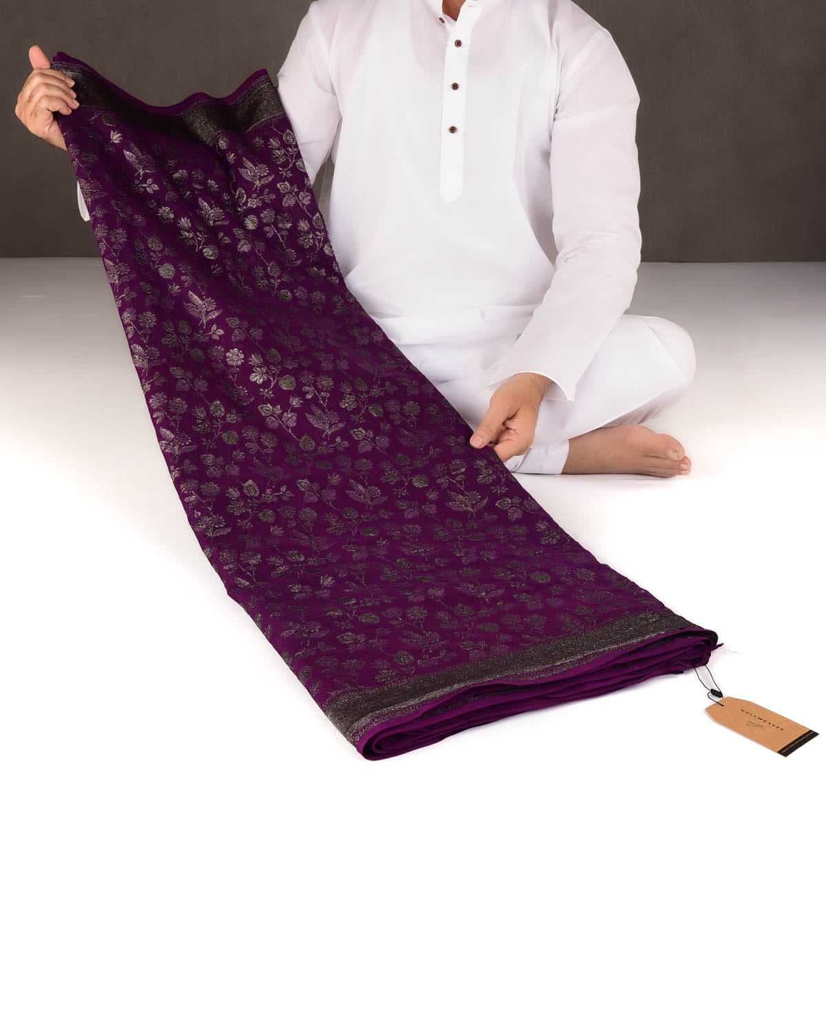 Byzantium Purple Silver Zari Jaal Cutwork Brocade Handwoven Khaddi Georgette Banarasi Saree-HolyWeaves