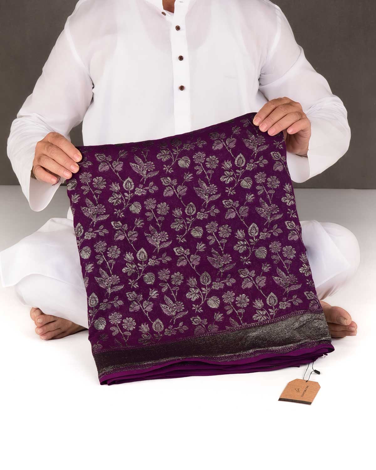 Byzantium Purple Silver Zari Jaal Cutwork Brocade Handwoven Khaddi Georgette Banarasi Saree-HolyWeaves