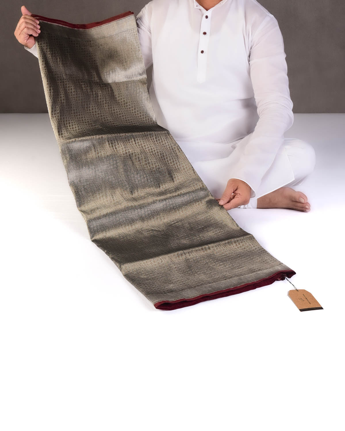 Metallic Silver Gray Illusion Brocade Handwoven Tissue Banarasi Saree-HolyWeaves