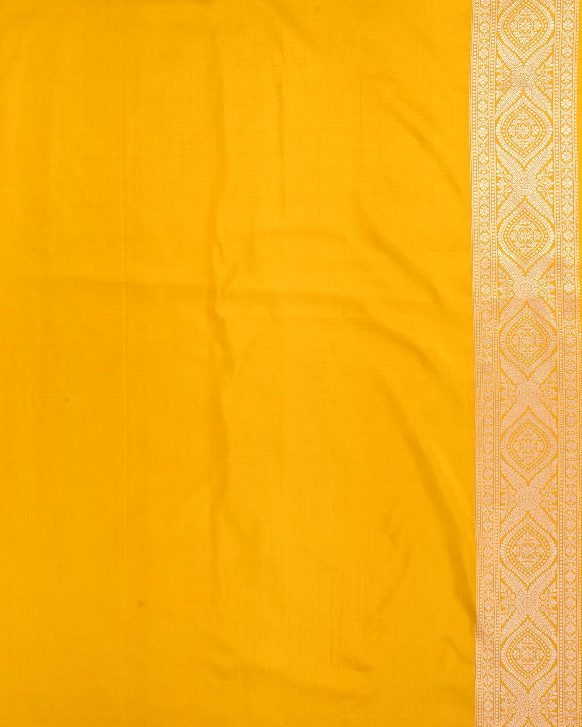 Yellow Banarasi Gold Zari And Meena Mughal Damask Cutwork Brocade Handwoven Katan Silk Saree-HolyWeaves