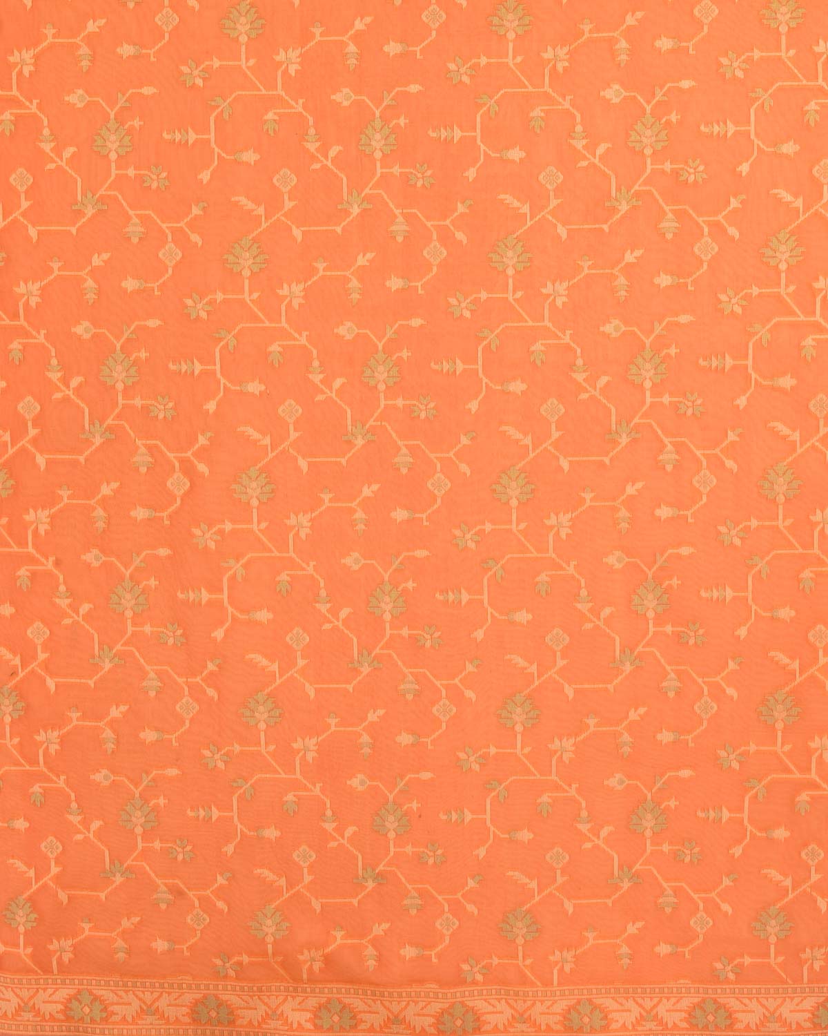 Orange Resham Jaal Cutwork Brocade Woven Art Cotton Silk Banarasi Saree-HolyWeaves