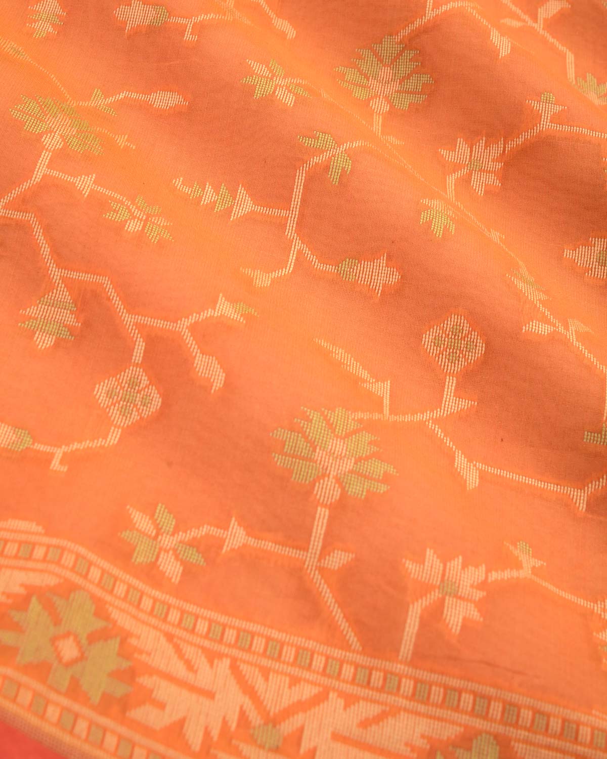 Orange Resham Jaal Cutwork Brocade Woven Art Cotton Silk Banarasi Saree-HolyWeaves