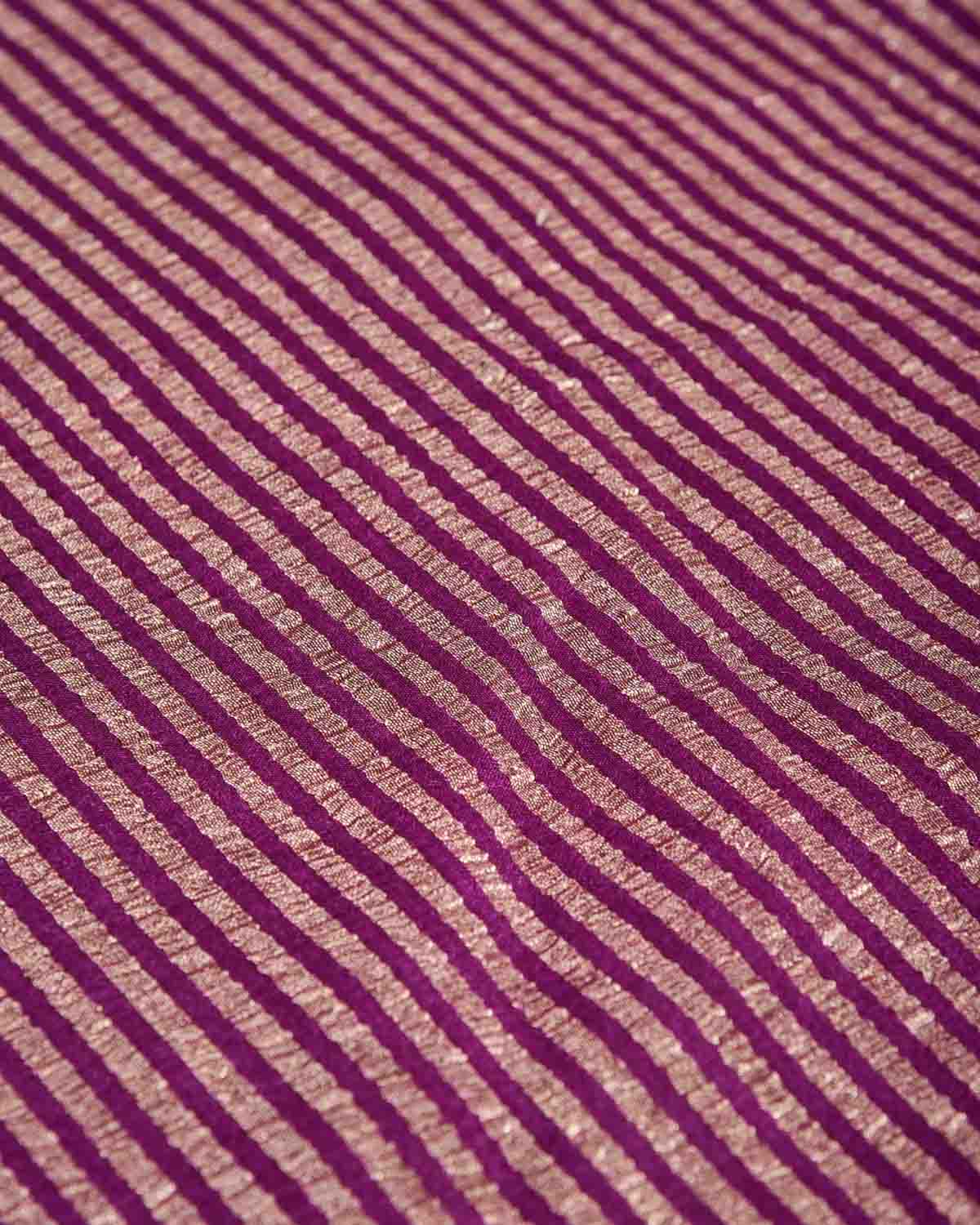 Purple Gold Zari Stripes Brocade Woven Muga Silk Banarasi Saree-HolyWeaves