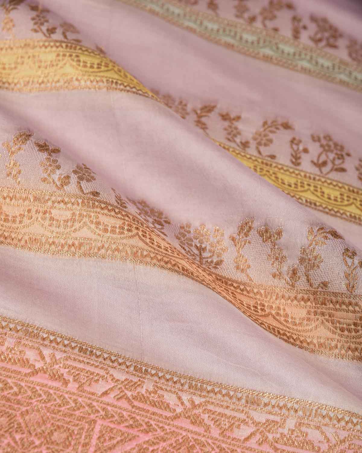Mauve Hand Brush Dye Antique Zari Cutwork Brocade Woven Spun Silk Banarasi Saree-HolyWeaves