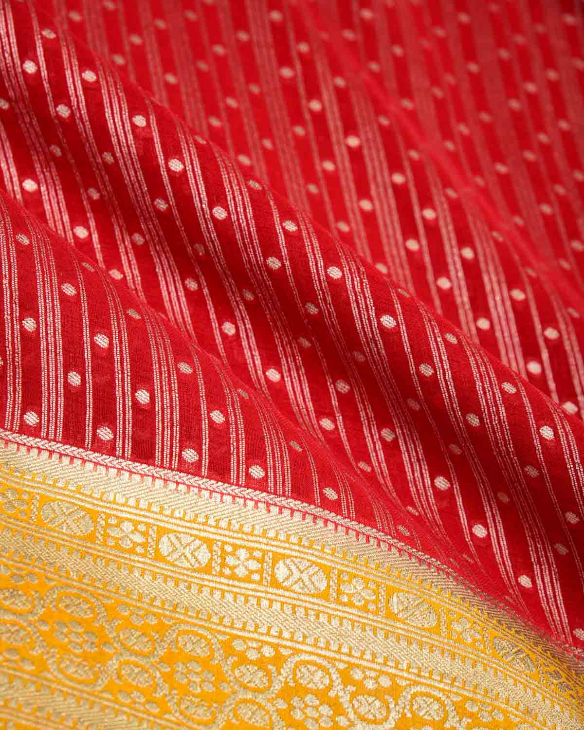 Red Gold Zari Cutwork Brocade Handwoven Khaddi Georgette Banarasi Saree with Contrast Yellow Border pallu-HolyWeaves