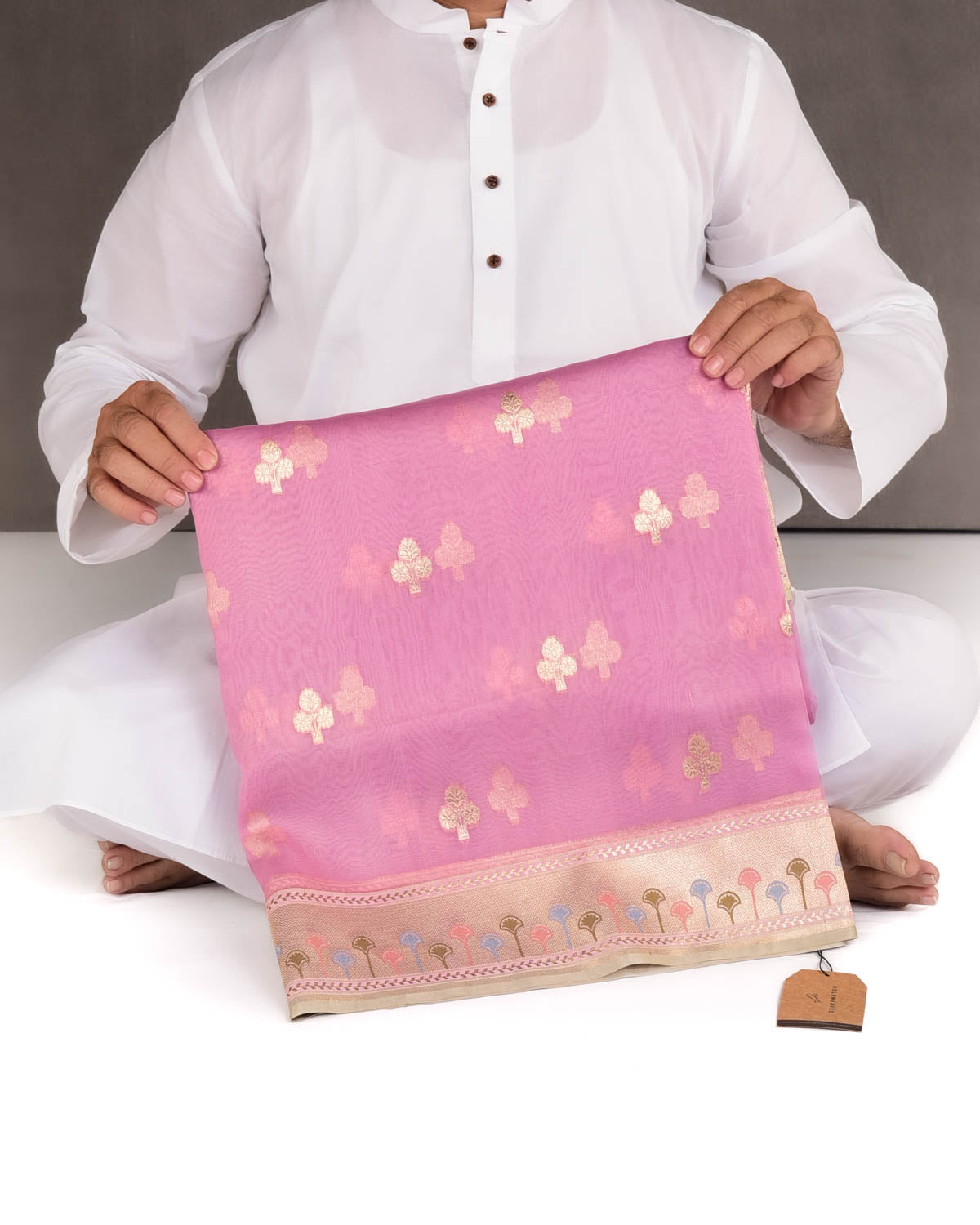 Mauve Gold Zari Cutwork Brocade Handwoven Kora Silk Banarasi Saree with Satin Meenekari Border Pallu