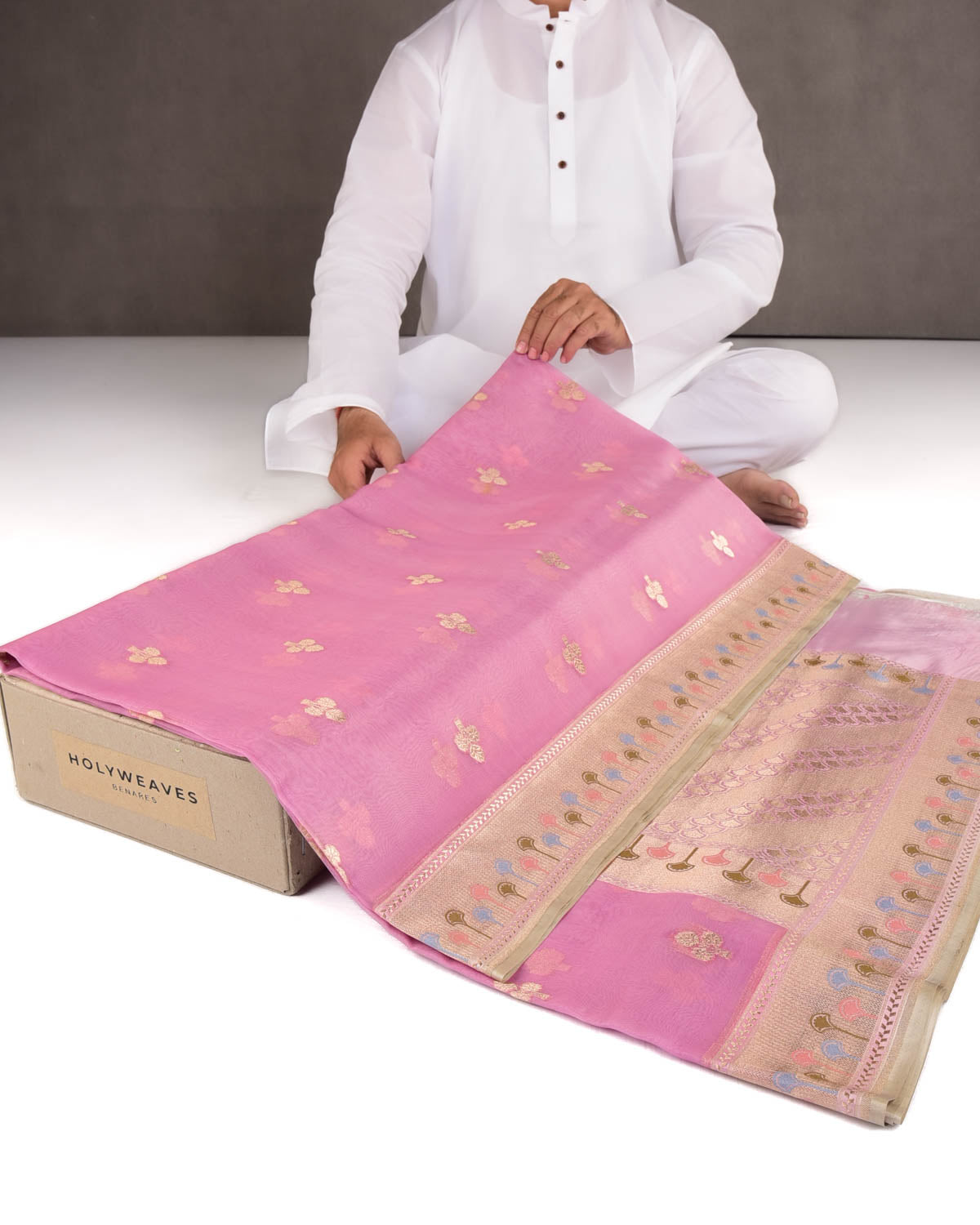 Mauve Gold Zari Cutwork Brocade Handwoven Kora Silk Banarasi Saree with Satin Meenekari Border Pallu