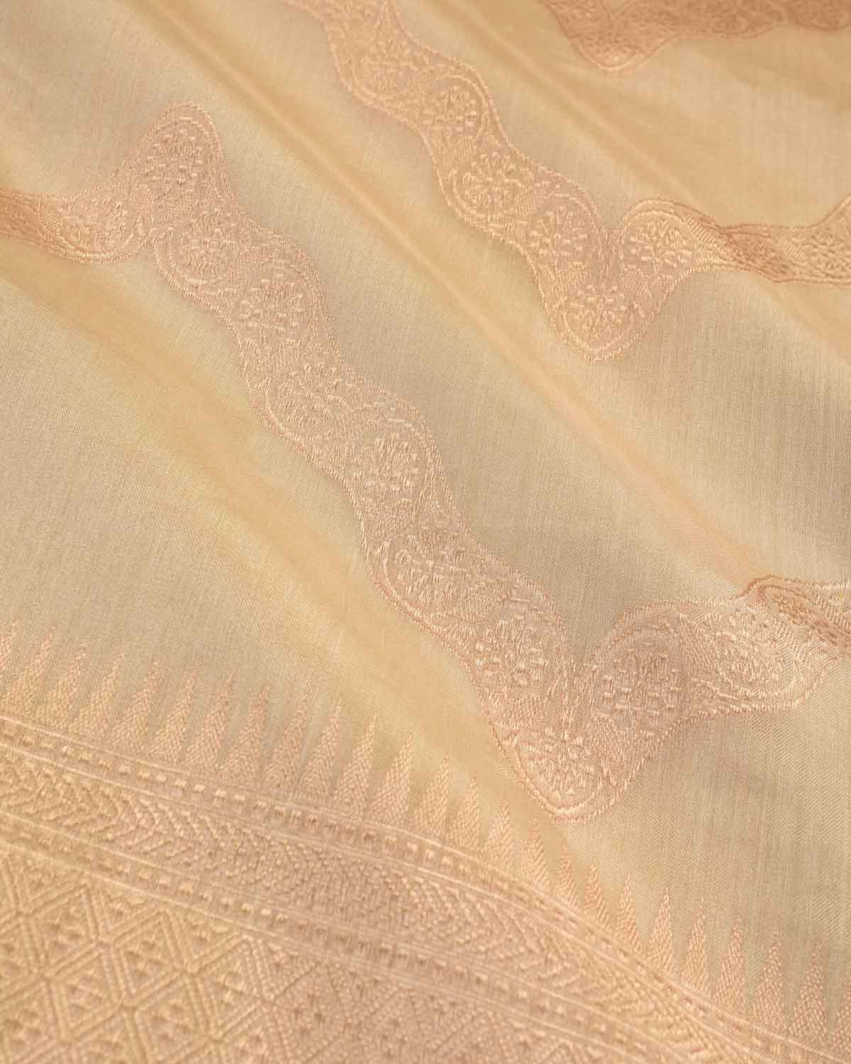Metallic Gold Gold Zari Ornament Chevron Kadhuan Brocade Handwoven Kora Tissue Banarasi Saree-HolyWeaves