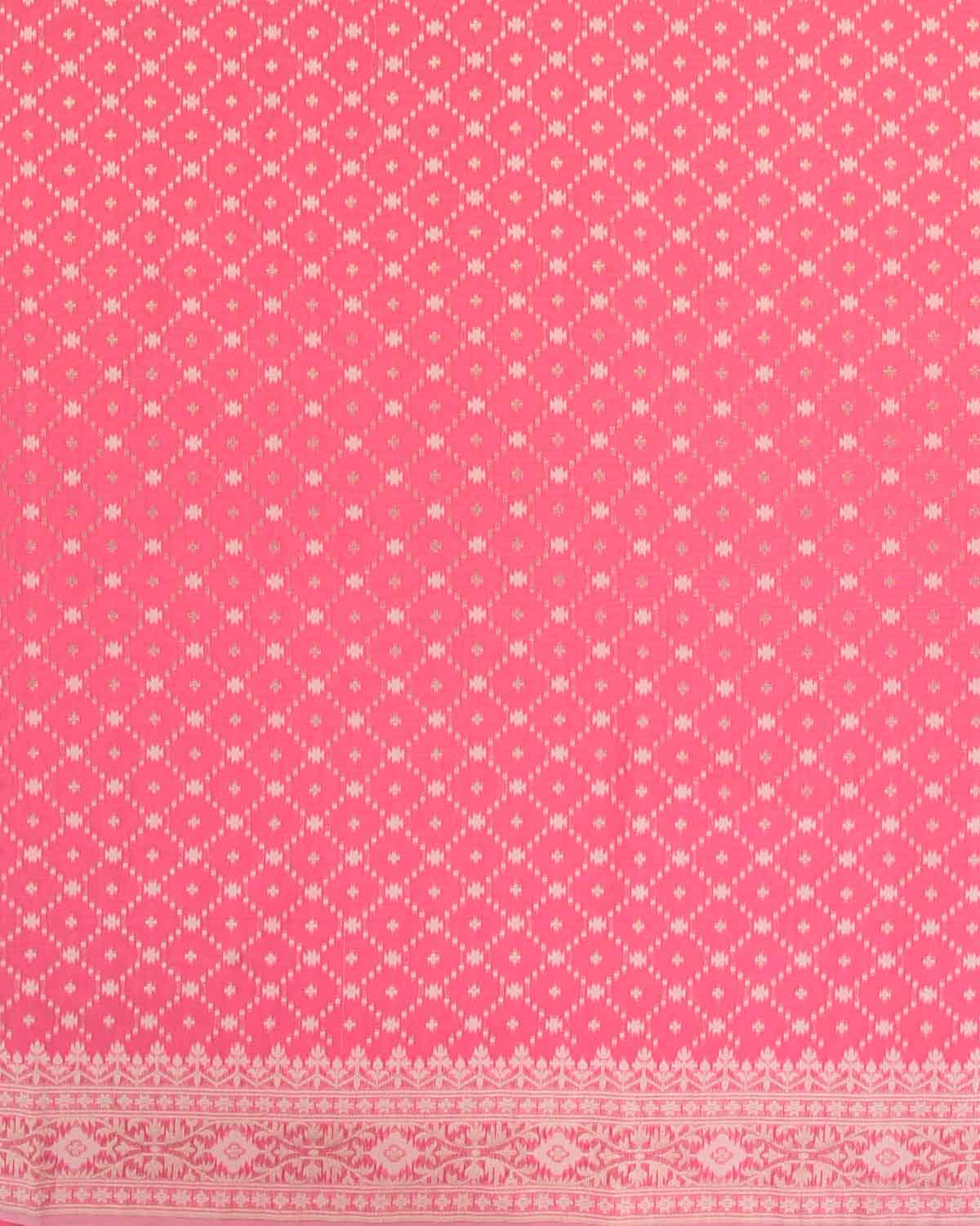 Pink Gold Zari & Resham Jangla Cutwork Brocade Woven Art Cotton Silk Banarasi Saree-HolyWeaves