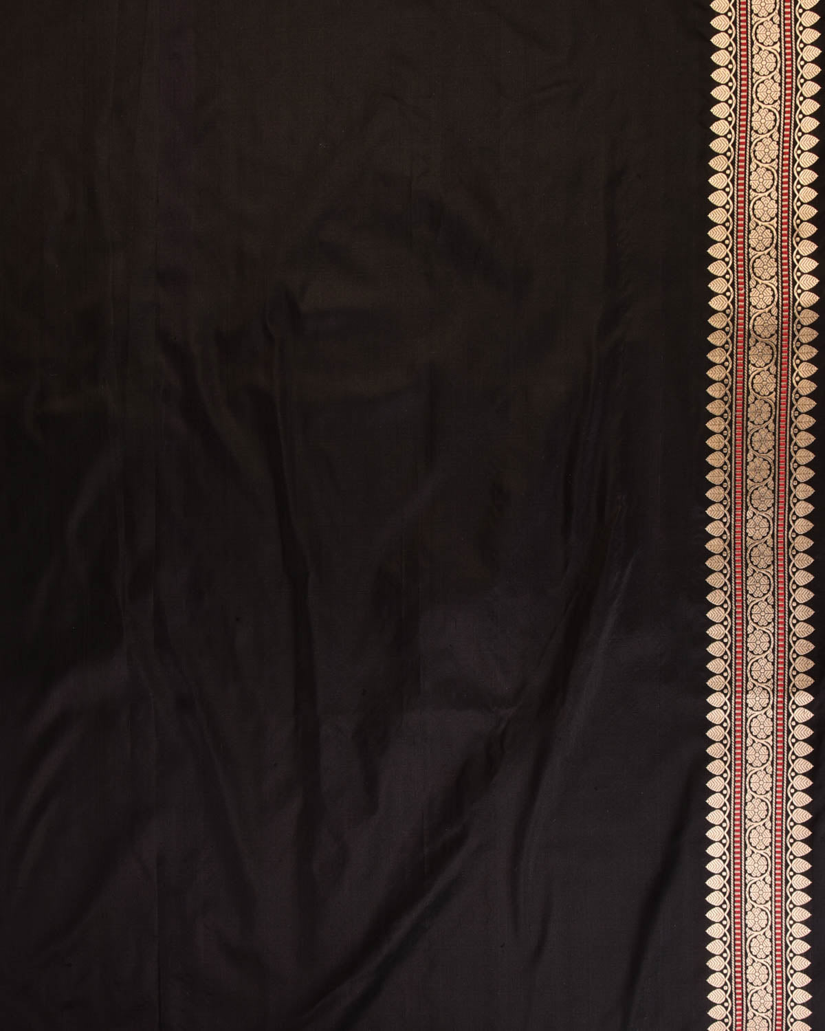 Black Gold Silver Zari and Resham Diagonal Stripes Kadhuan Brocade Handwoven Katan Silk Banarasi Saree-HolyWeaves