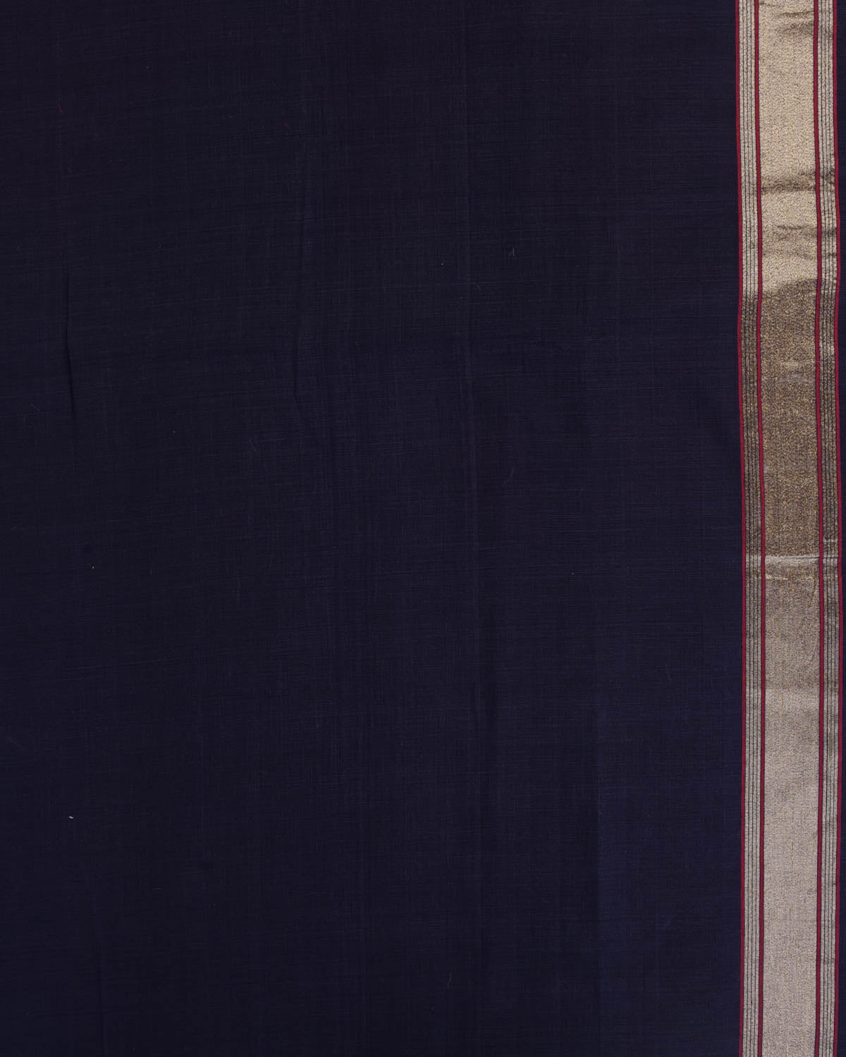 Matte Navy Blue Nilambari Gold & Silver Zari Buti Kadhuan Brocade Handwoven Cotton Banarasi Saree with Koniya Buta & Red Selvage-HolyWeaves