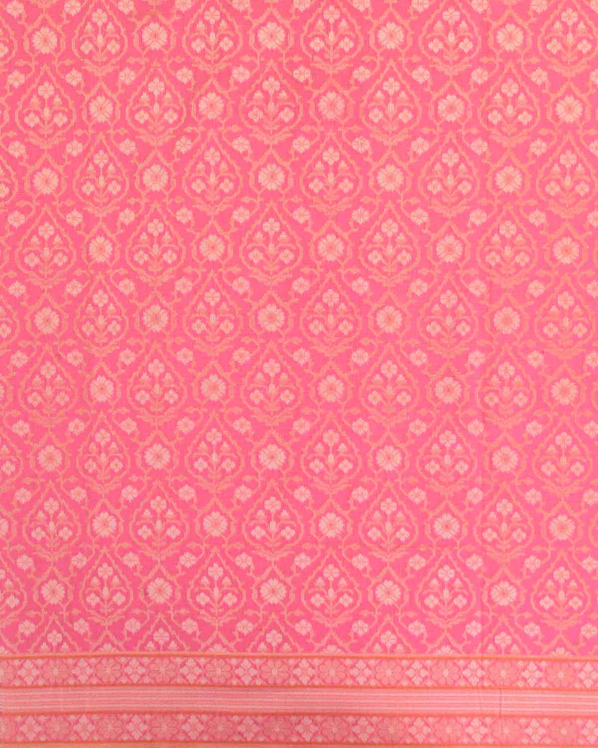 Light Coral Pink Padmambari Gold & Silver Zari Jaal Cutwork Brocade Handwoven Cotton Banarasi Saree with Koniya Buta-HolyWeaves