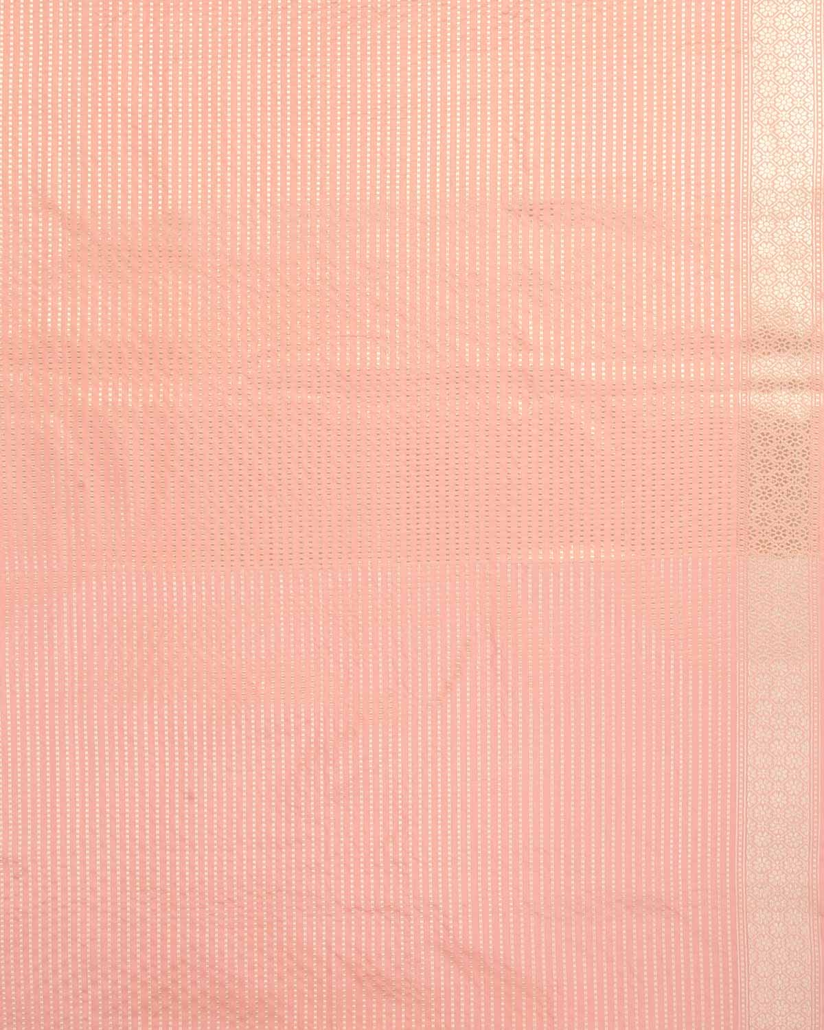 Light Coral Pink Gold Zari Paisley Meenekari Border Kadhuan Brocade Handwoven Katan Silk Banarasi Saree-HolyWeaves