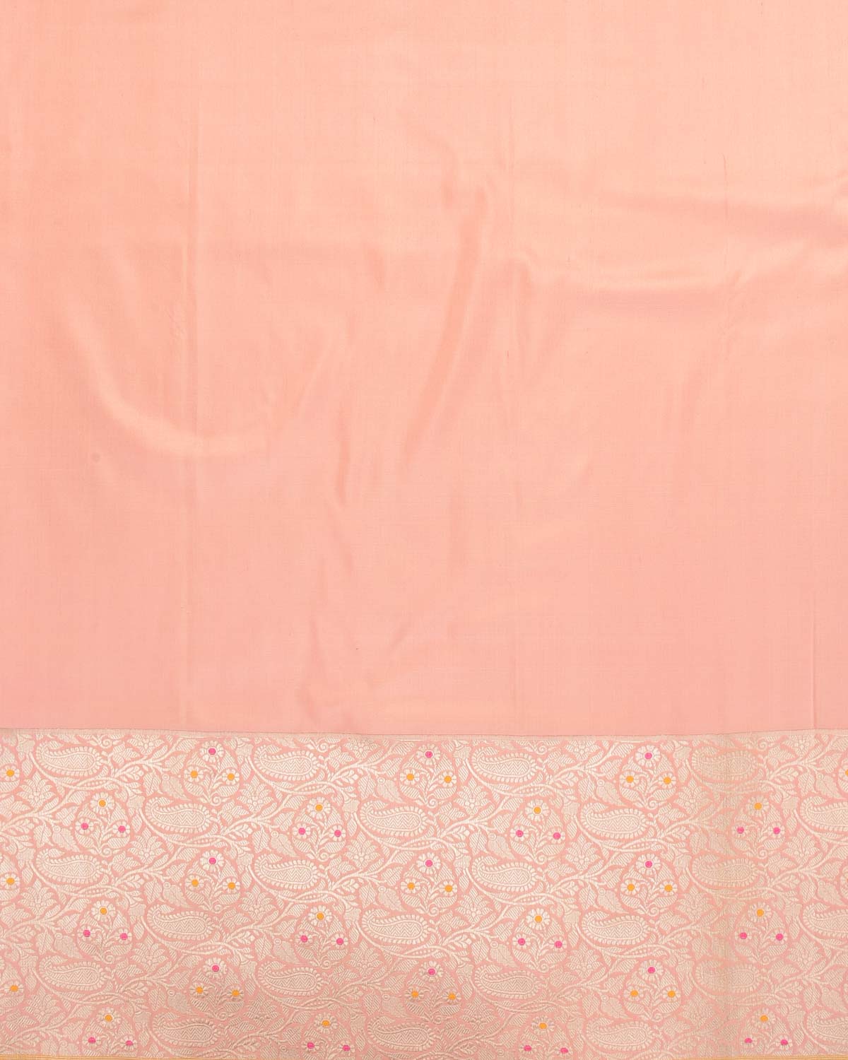 Light Coral Pink Gold Zari Paisley Meenekari Border Kadhuan Brocade Handwoven Katan Silk Banarasi Saree-HolyWeaves